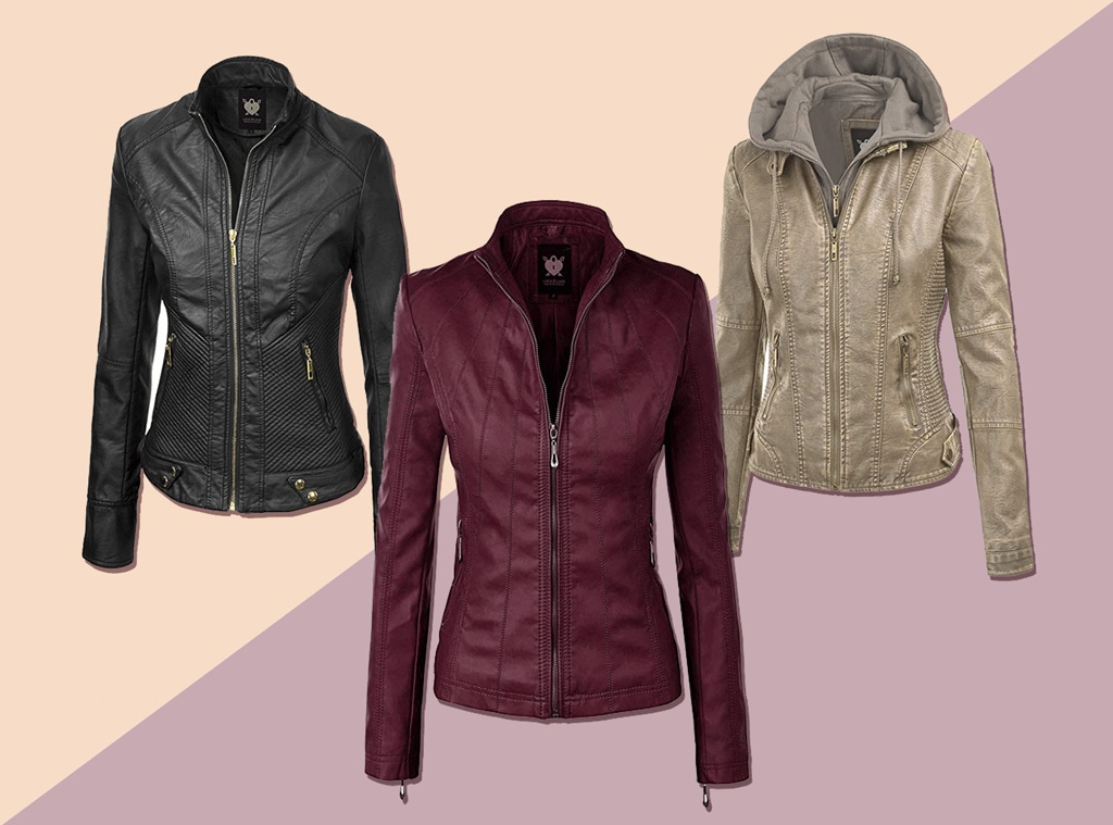 Hooded faux leather jacket deals